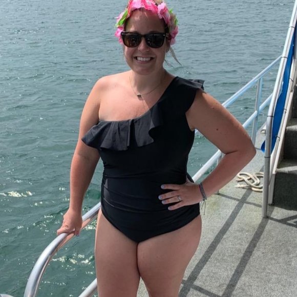 HILOR One Shoulder Asymmetric Ruffle Swimsuit   NEW WITH TAGS! - Picture 12 of 16